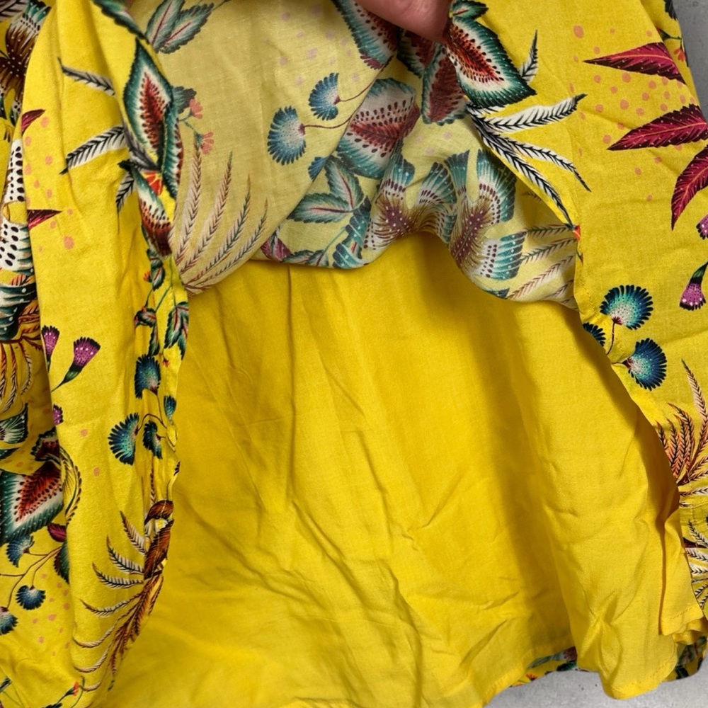 Anthropologie Farm Rio Yellow Floral Smocked Mini Dress Size Large Petite Boho L - Picture 14 of 16